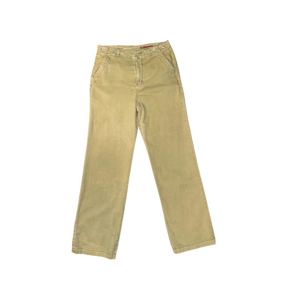 Pilcro Trousers Women 27 Tall Olive Khaki Straight Leg Button Detail Pants